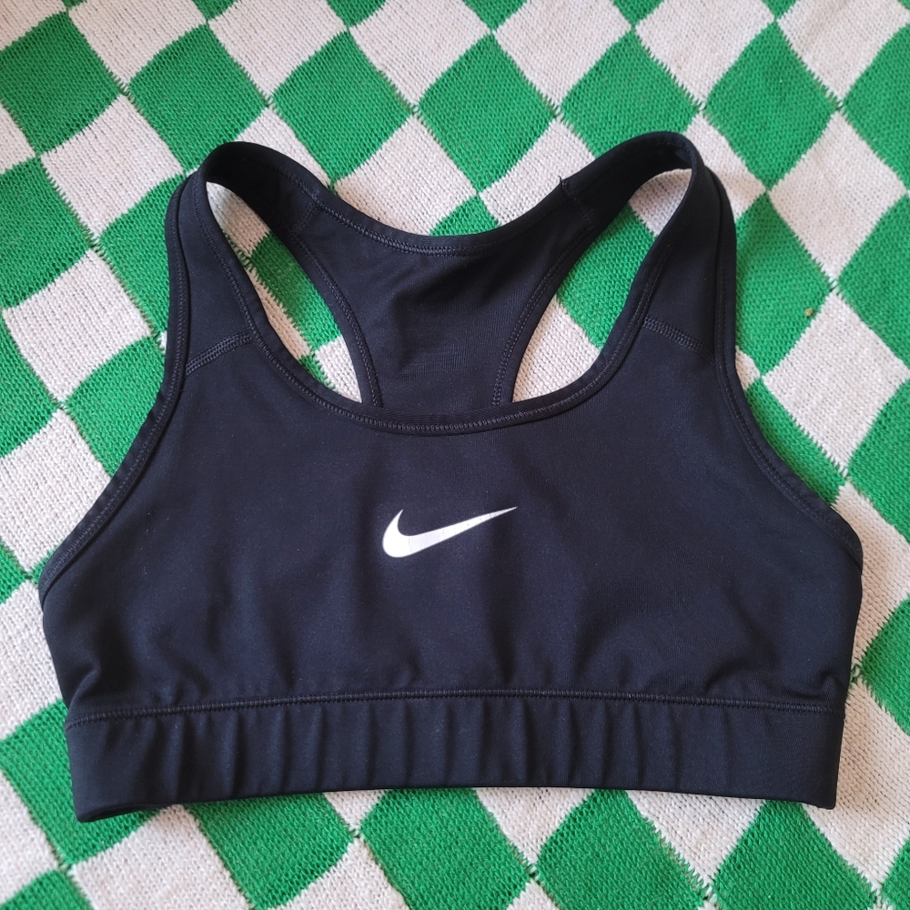 Nike Women's Black Sports Bra with White Logo Size Xs